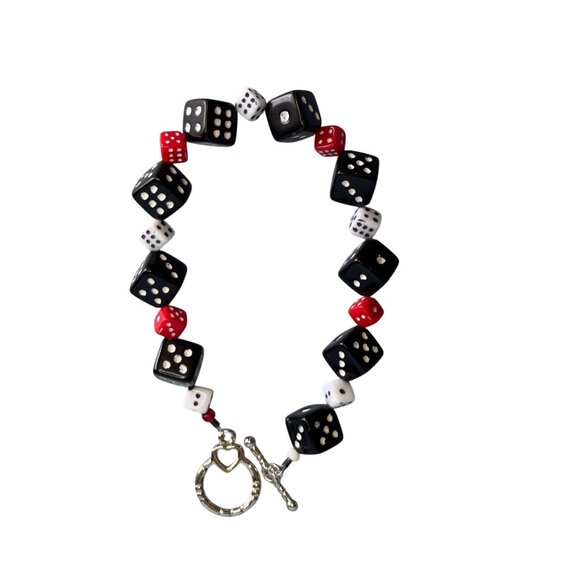 Dice-Themed Bracelet & Earrings Set With Toggle Clasp & Drop Earrings In Black W - Picture 3 of 8